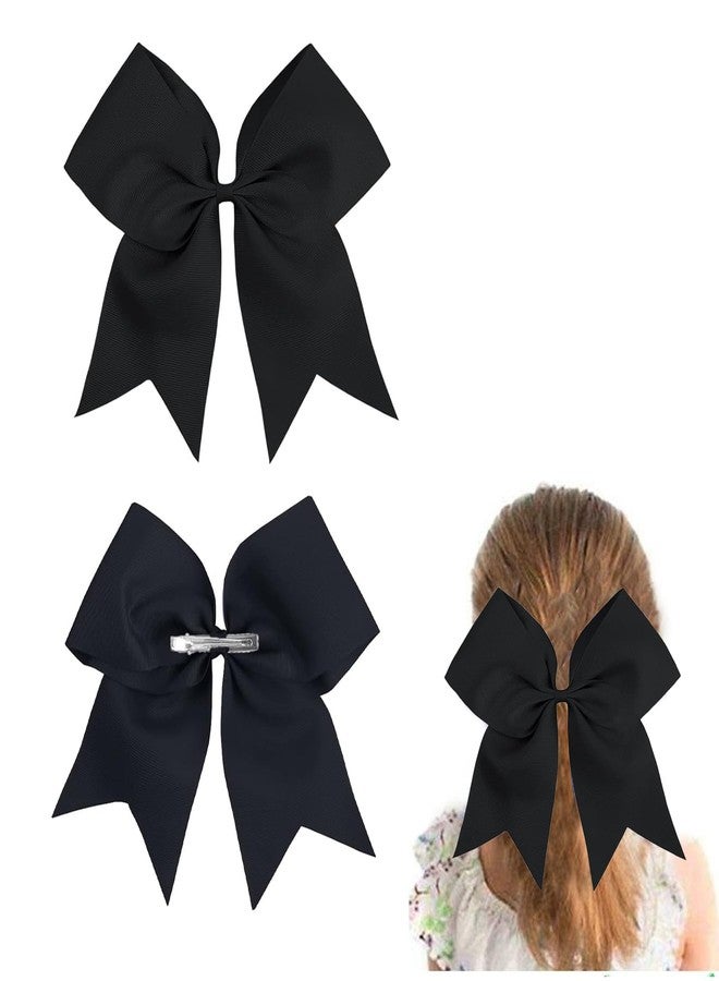 Hipcheer 2 Packs Jumbo Cheerleading Bow 8 Inch Large Cheer Hair Bows with Alligator Clips for Teen Girls Softball Outfit Uniform (Black) - Image 1